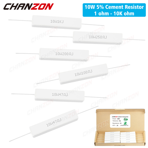 10 Pcs 10W 5% Cement Wirewound Resistors 1 - 10K Ohm 10Watt Inductive Fixed Wire Wound Ceramic Resistance 10 15 100 250 1K 1Kohm ► Photo 1/6