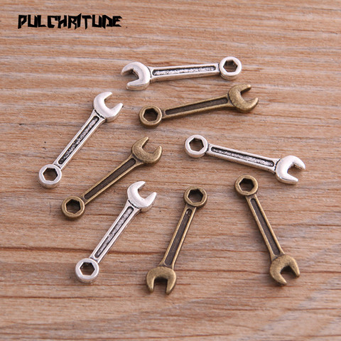 PULCHRITUDE 14PCS 6*24mm Two Color Metal Zinc Alloy Daily Necessities Tool Wrench Charms Fit Jewelry Pendant Charms Makings ► Photo 1/3