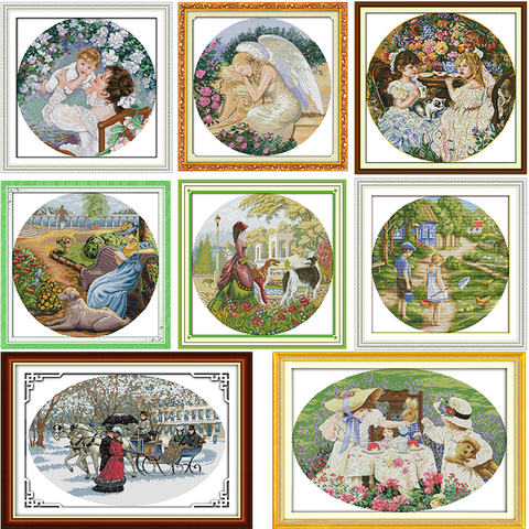 Needlework Counted Cross Stitch Lady and Dog DMC 11CT 14CT Print Stamped Cross Stitch Kit Cross-stitch Kit Embroidery Decor Sets ► Photo 1/6