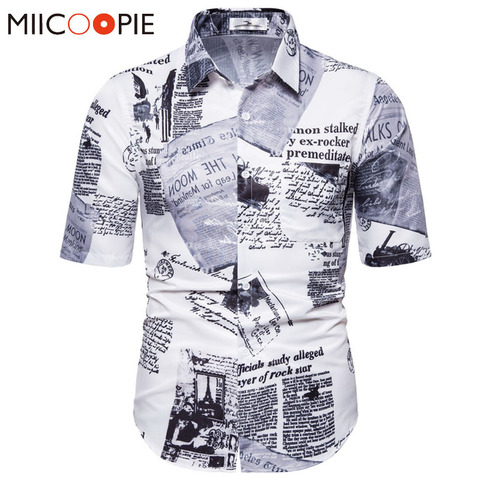 Vintage Shirt For Men Casual Postmark Newspaper Print Short Sleeve Hawaiian Shirts Streetwear Men Korean Clothes Blusa Masculina ► Photo 1/6