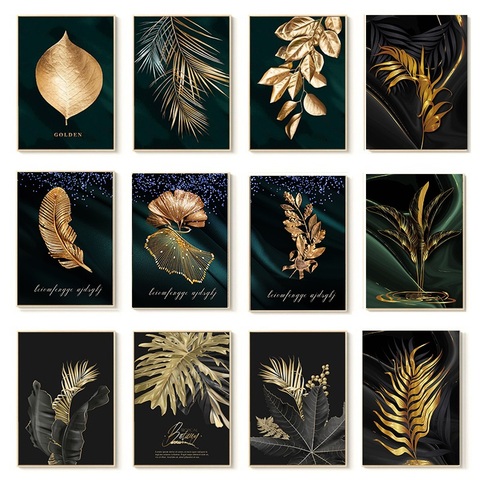 Black Poster Wall Art Canvas Painting Gold Leaves Paintings Home Decors Living Room Decoration Sofa Background Wall Decor ► Photo 1/6