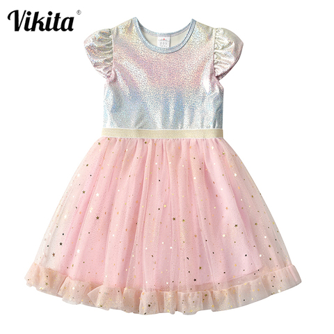 VIKITA Kids Princess Dress for Girls Elegant Pageant Wedding Party Birthday Dress Shiny Sequins Dress for Girl Summer Dresses ► Photo 1/1