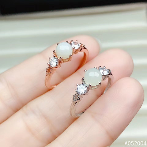 KJJEAXCMY fine jewelry 925 sterling silver inlaid natural white jade new Female ring beautiful Support Detection ► Photo 1/6