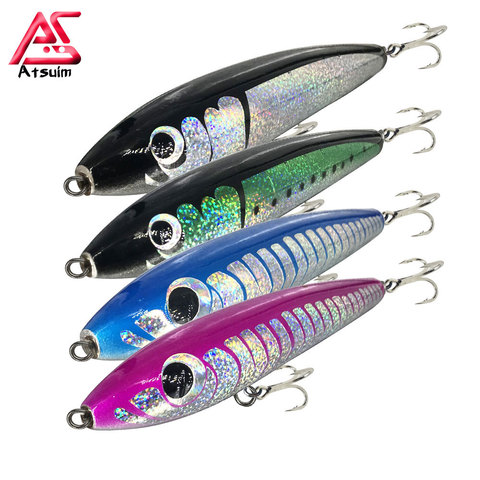 Atsuim Abalone Shell Stick Baits Treble Hooks 65g Top Water Wooden