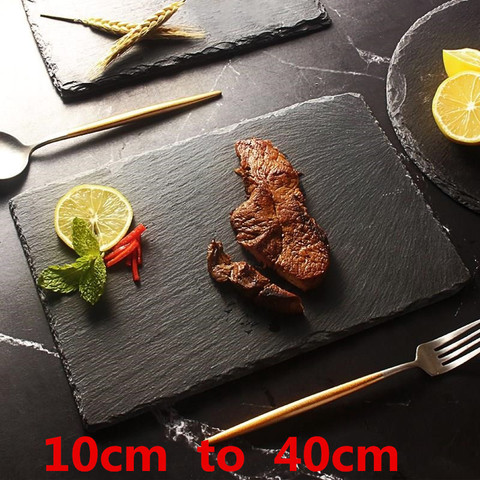 Natural Black Western  Slate stone Dishes Solid Square Sushi Steak Barbecue BBQ Plate Cheese Pizza Dessert cake Fruit dish Tray ► Photo 1/6