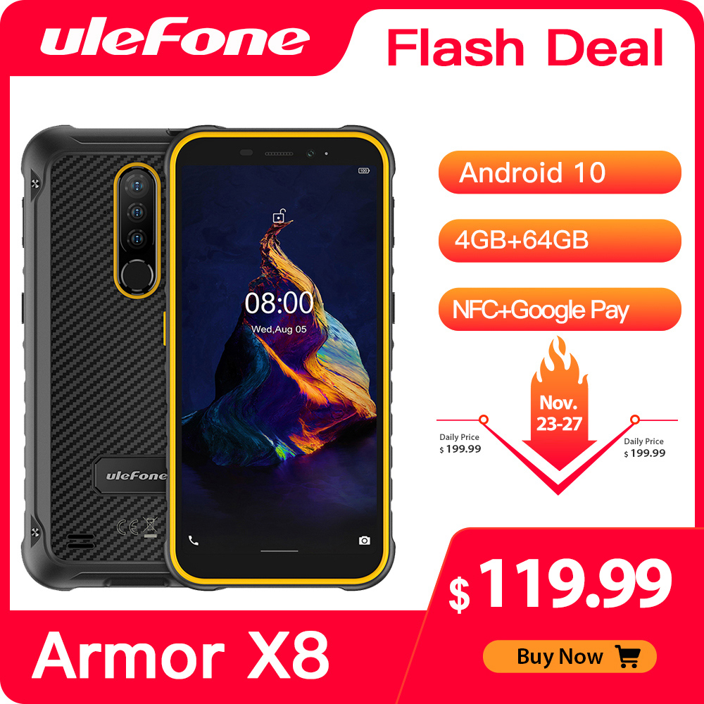 Ulefone Armor X8 Rugged Smartphone Android 10 4GB+64GB Cell Phone Global 4G  LTE Mobile Phone/NFC/ Waterproof IP68/Octa-Core - Price history & Review, AliExpress Seller - Ulefone FlashDeal Store