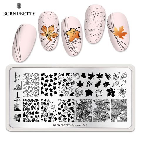 BORN PRETTY Stamping Plate Maple Leaves Autumn Theme Stainless Steel Fall Design Overprint Nail Stamp Stencils L002 ► Photo 1/6