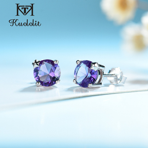 Kuololit Tanzanite Gemstone Stud Earrings for Women Solid 925 Sterling Silver Wedding Handmade Jewelry Fashion Gift For Girl New ► Photo 1/6