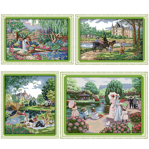 Joy Sunday Stamped Cross Stitch Kits Outing DMC 11CT 14CT Counted Printing Embroidery Cross-stitch Kit Embroidery Needlework Set ► Photo 1/6