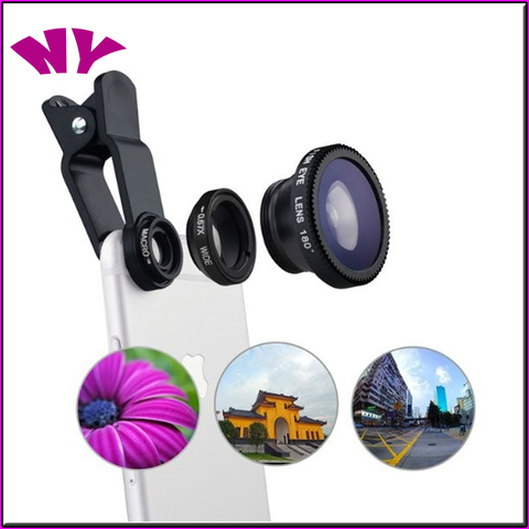 3 in 1 Wide Angle Macro Fisheye Lens Camera Kits Mobile Phone Fish Eye Lenses with Clip 0.67x for iPhone Samsung All Cell Phones ► Photo 1/3