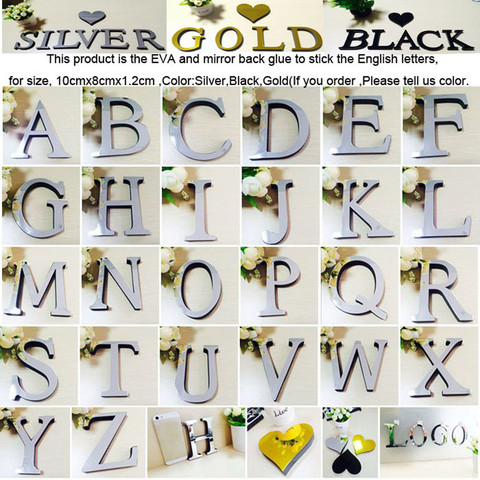 30CM Letters Name 3D Mirror Wall Stickers Alphabet Wedding Love Letters English Home Decor Logo For Wall Black/Gold/Silver/Red ► Photo 1/6