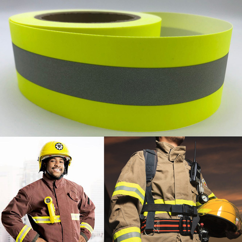 Fluorescent Yellow Flame Fire retardant Reflective Fabric Warning Tape  Sew On  Clothes ► Photo 1/6