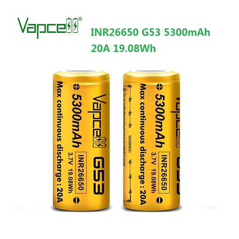 Free shipping vapcell 100% original batteries INR26650 5300mah 20A cell for flashlight 3.7v 26650 rechargeable li ion battery ► Photo 1/6