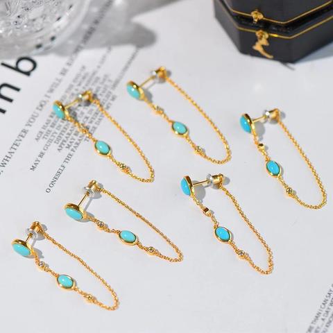 New original Turquoise long Tassel Earrings Chinese style retro unique ancient gold craft light luxury Christmas gift ► Photo 1/6