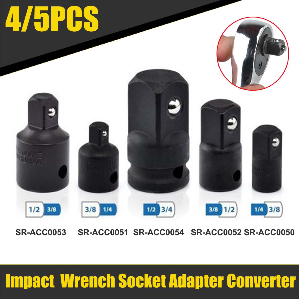 ABN Socket Reducer Impact Adapters Cheater 4-Piece Set with 3/8 to 1/2 Adapter