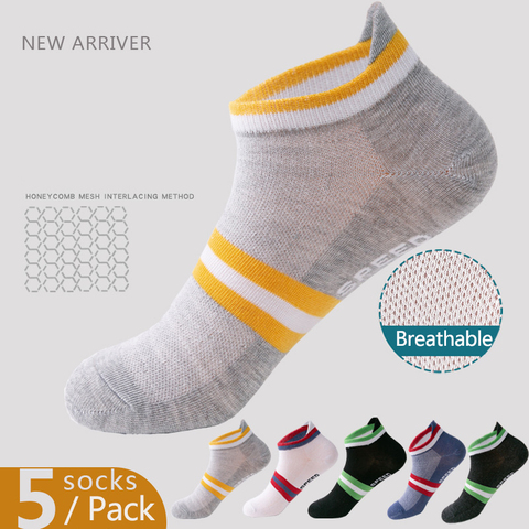 5 Pairs Pack Solid Cotton Sports Socks Men Women Casual Stripe Short Sock Skin-Friendly Comfortable Running Sock Average Size ► Photo 1/6