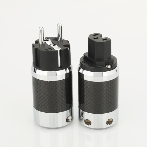 1pair X High Quality Hi-End EU Schuko  Rhodium Plated Carbon Fiber AC Power Plug  Connector  extension adapter ► Photo 1/6