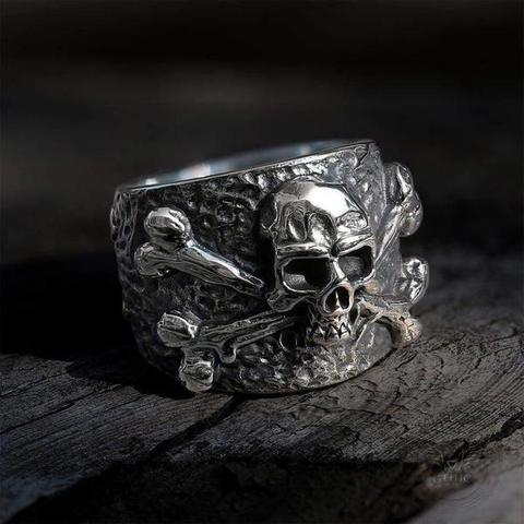 Halloween Gift Mens Vintage Crossbones Skull Stainless Steel Ring Fine Detail Punk Rock Biker Jewelry For Man Finger Anel OSR430 ► Photo 1/6