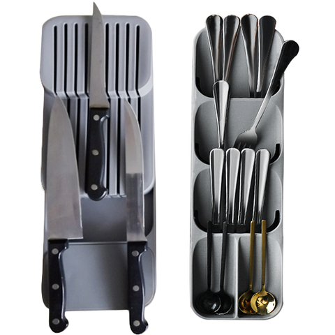 KHGDNOR Plastic Knife Block Holder Drawer Knives Forks Spoons Storage Rack Knife Stand Cabinet Tray Kitchen Cultery Organizer ► Photo 1/6