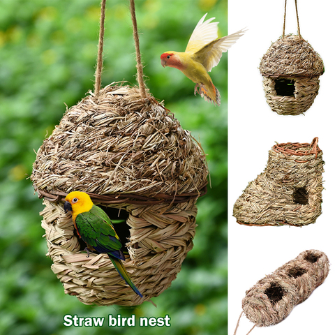 1PC,Bird House with Woven Straw,Bird Cage with Woven Cover,Bird