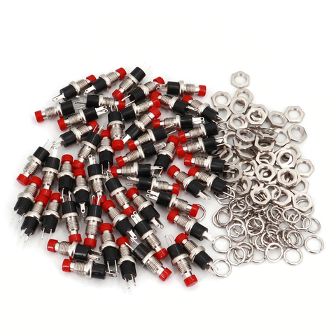 50Pcs Red Cap 7mm Mini Lockless Momentary ON/OFF 2 Pin Push Button Switch ► Photo 1/4