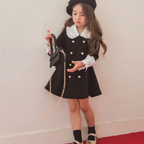 2022 Spring New Arrival Girls Fashion Princess Long Sleeve Dress Girls Double-breasted Dresses ► Photo 1/6