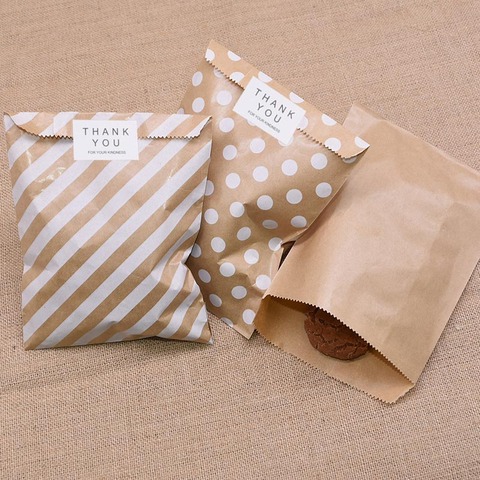 25pcs Kraft Paper Bags Treat Candy Bag Chevron Polka Dot Bags for Wedding Birthday New Year Party Favors Supplies Christmas Bag ► Photo 1/2