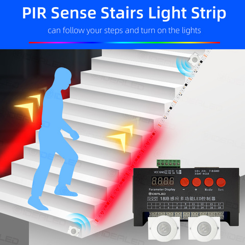 LED motion sensor light strip Stair streamline light under cabinet night light Addressable LED RGB Strip Lights for the stair ► Photo 1/6