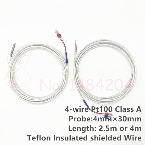 PT100 Grade A Temperature Sensor 4mm * 30mm Waterproof Thermal Detector Shielded PTFE 4 Wire 2.5m 4m High Accuracy ► Photo 1/3