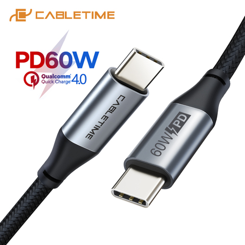 CABLETIME PD 60W Cable USB C to USB Type-C QC 4.0 Fast Charge Data Cable for Xiaomi Redmi Macbook Air Samsung S10 C255 ► Photo 1/6