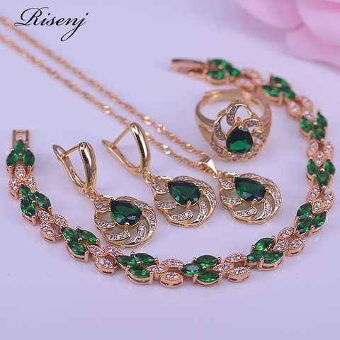 Risenj Dubai Gold Jewelry Sets Nigerian Wedding African Beads Crystal Bridal Jewellery Set Rhinestone Ethiopian adjustable ring ► Photo 1/6