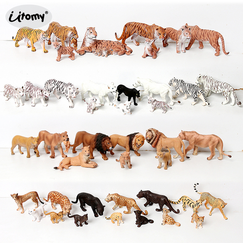 Realistic Zoo Animals Lion,Tiger,Cheetah,Panther Figurines with Cub Plastic Safari Animals Figure  Cake Toppers toy Gift for Kid ► Photo 1/6