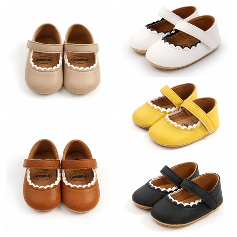 Soft Leather Baby Moccasins Shoes Newborn Rubber Sole First Walkers Floral Border Toddler Shoes Infant Girls Anti-slip Prewalker ► Photo 1/6