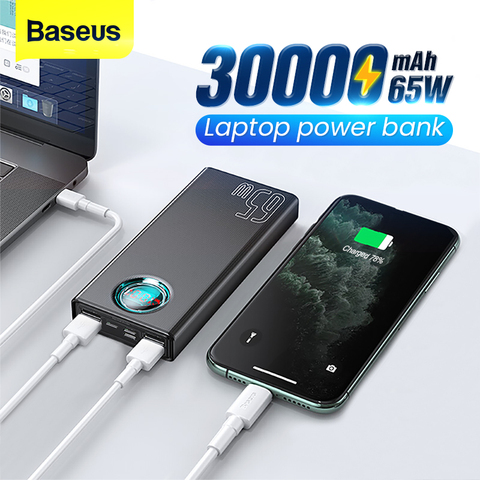 Portable Power Bank 30000mAh Baseus 65W PD USB C Fast Battery Pack