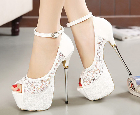 Lace Wedding Shoes Woman Peep Toe High Heels Women Shoes Platform Heels Summer Pumps Women Shoes High Heel Sandals tacones mujer ► Photo 1/3