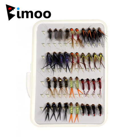 Bimoo 40PCS/Box Epoxy Coated Nymph Bead Head Nymph Set Fishing Flies Fly Trout Blue Gill Fishing Bait Lure Size #12 #14 #16 ► Photo 1/6