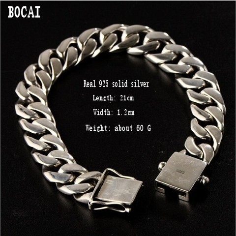 Real sS925 solid silver personality trend whip chain men's bracelet fashion hip hop Thai silver bracelet ► Photo 1/5