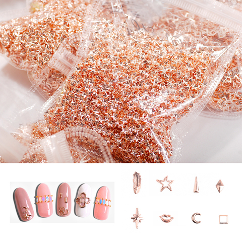 30 Models Rose Gold Punk Hollow Rivet Nail Art Decoration Star Moon Shape Charms Manicure Tips Sequins 1000pcs ► Photo 1/6