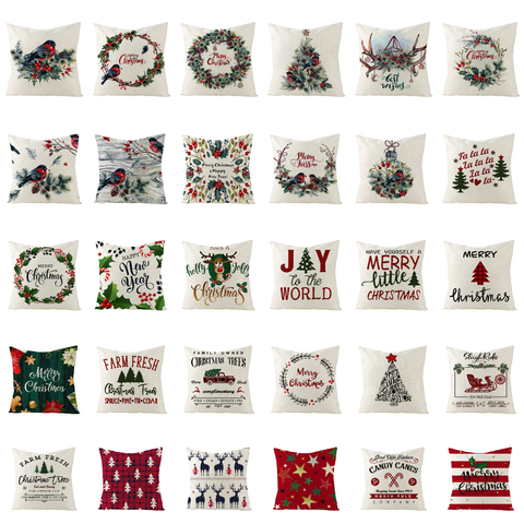 45X45CM Linen Christmas Pillows Case Bird Trees Garland Floral Print Cushion Case Livingroom Sofa Couch Decorative Throw Pillows ► Photo 1/6