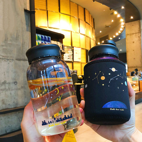 600ML Starry sky Gradient Glass Water Bottle With Protective Bag Cute Fashion Leak proof Water Cup for Girls Sport Drink Bottles ► Photo 1/6