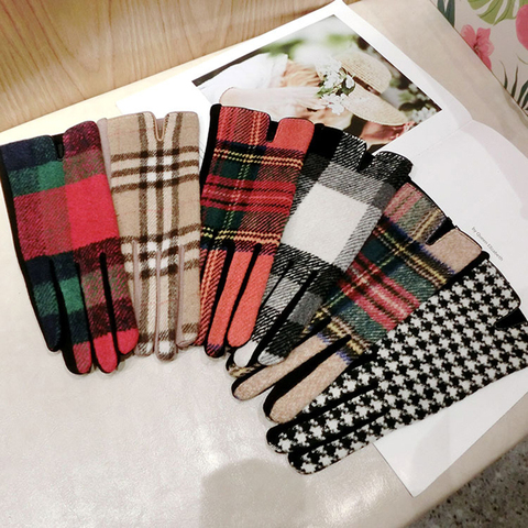 Handschoenen Eldiven Guante Mujer Gants De Femmes Touch Screen Gloves Fashion Gloves Women Plaid Cashmere Plus Velvet Thickening ► Photo 1/6