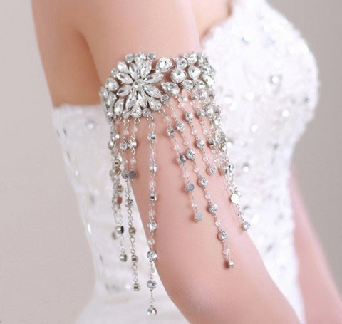 Bridal Long Tassel Rhinestone Bracelet Hand Chain Crystal Armband Jewelry Arm Chain Wedding Dress Accessories Statement Bracelet ► Photo 1/5