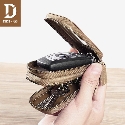 DIDE Vintage Genuine Leather Car Key Bag Small Coin Purse Wallets Men women Keys Organizer Keychain Double zipper Cover Key Case ► Photo 1/6