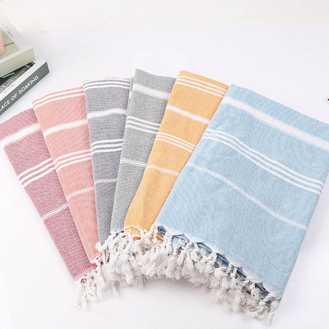 Striped Cotton Turkish Sports Bath Towel with Tassels Travel Gym Camping Bath Sauna Beach Gym Pool Blanket Absorbent Easy Care ► Photo 1/6