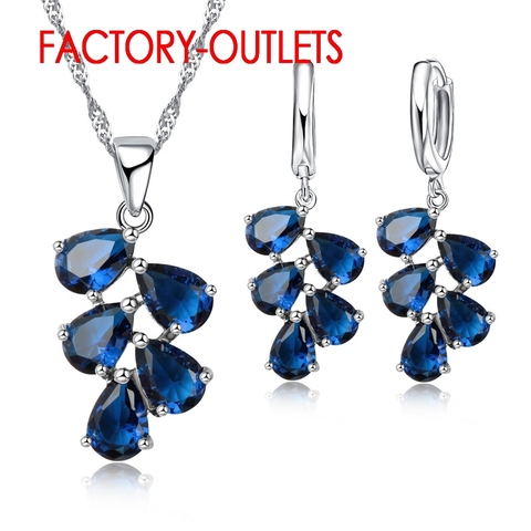 925 Sterling Silver Bridal Jewelry Sets Austrian Crystal Plant Shape Necklaces Hoop Earrings Women Girls Party Anniversary ► Photo 1/6