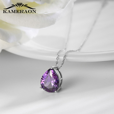 Real sterling silver necklaces 925 for women chain December birthstone cubic zirconia necklace Amethyst collar pendant jewelry ► Photo 1/6