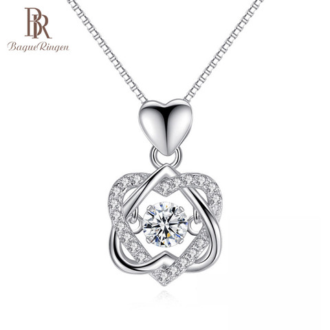 Bague Ringen Silver 925 necklace with round zircon pendent rose gold color s925 fine jewelry woman wedding party gift ► Photo 1/6