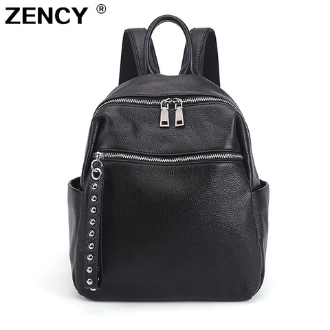 ZENCY Soft 100% Genuine Cow Leather Silver Hardware Women's Backpacks Lady Girl First Layer Cowhide Female School Book Backpack ► Photo 1/6