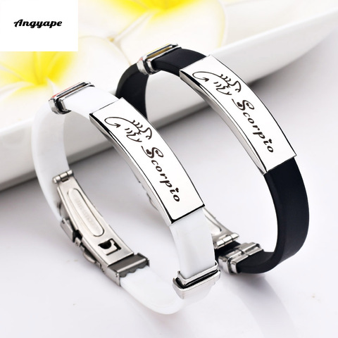 Angyape 12 Constellations Zodiac Signs Stainless Steel Bracelets Men Women Rubber Charm Casual Personality Bracelet Bangle ► Photo 1/6