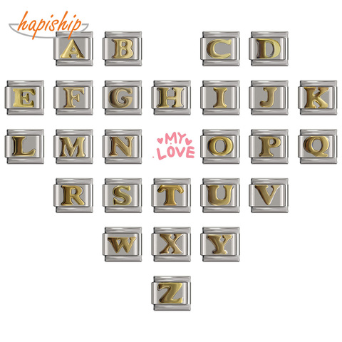 Hapiship 2022 9mm Width Original Daisy Gold 26 Letters A-Z Italian Charm Fit 9mm Bracelet Stainless Steel Jewelry Making DJ110 ► Photo 1/6